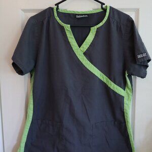 Butter Soft Srub Top Grey with Green Accents